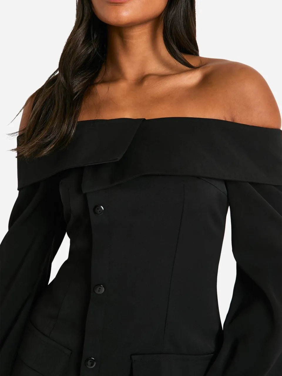 boohoo Dames Bardot Blazerjurk zwart, foto 3