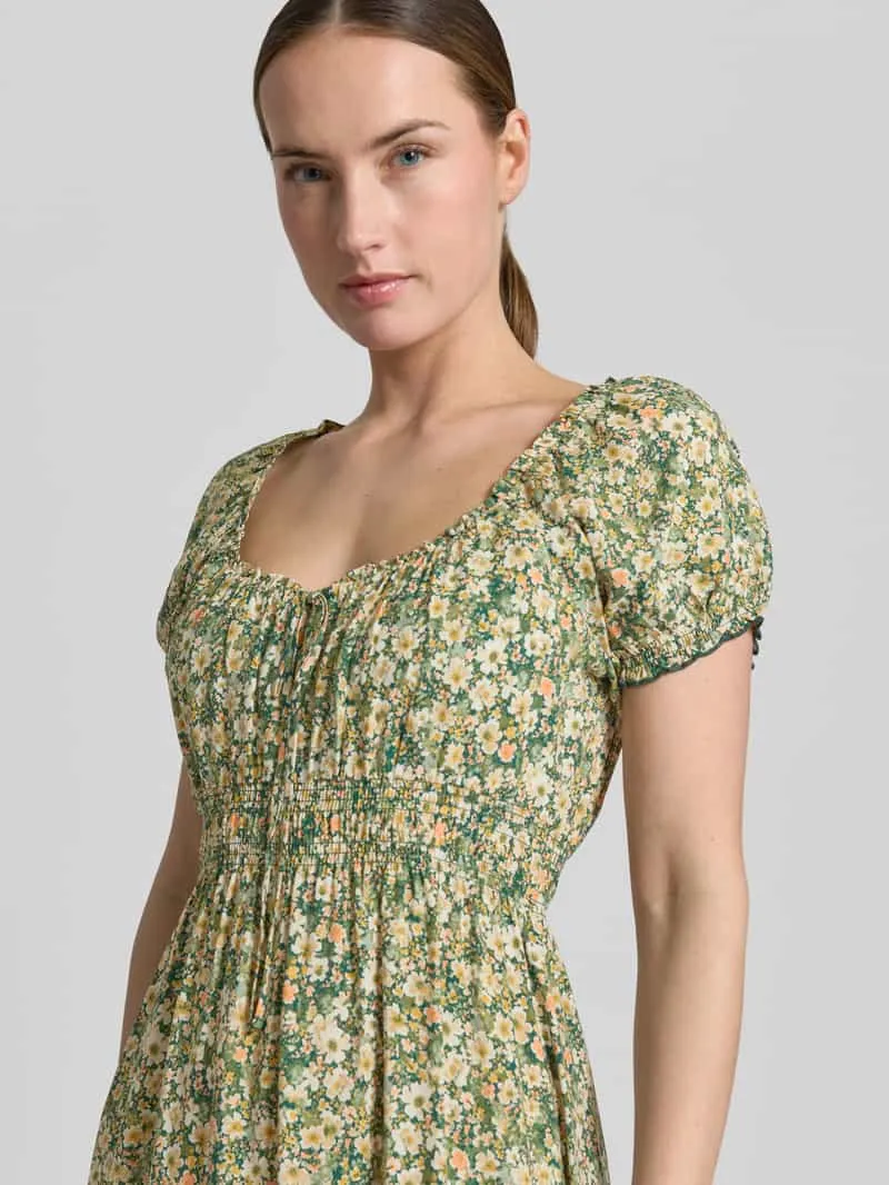 Apricot midi-jurk van viscose met mouwen met ruches lichtgroen, foto 4