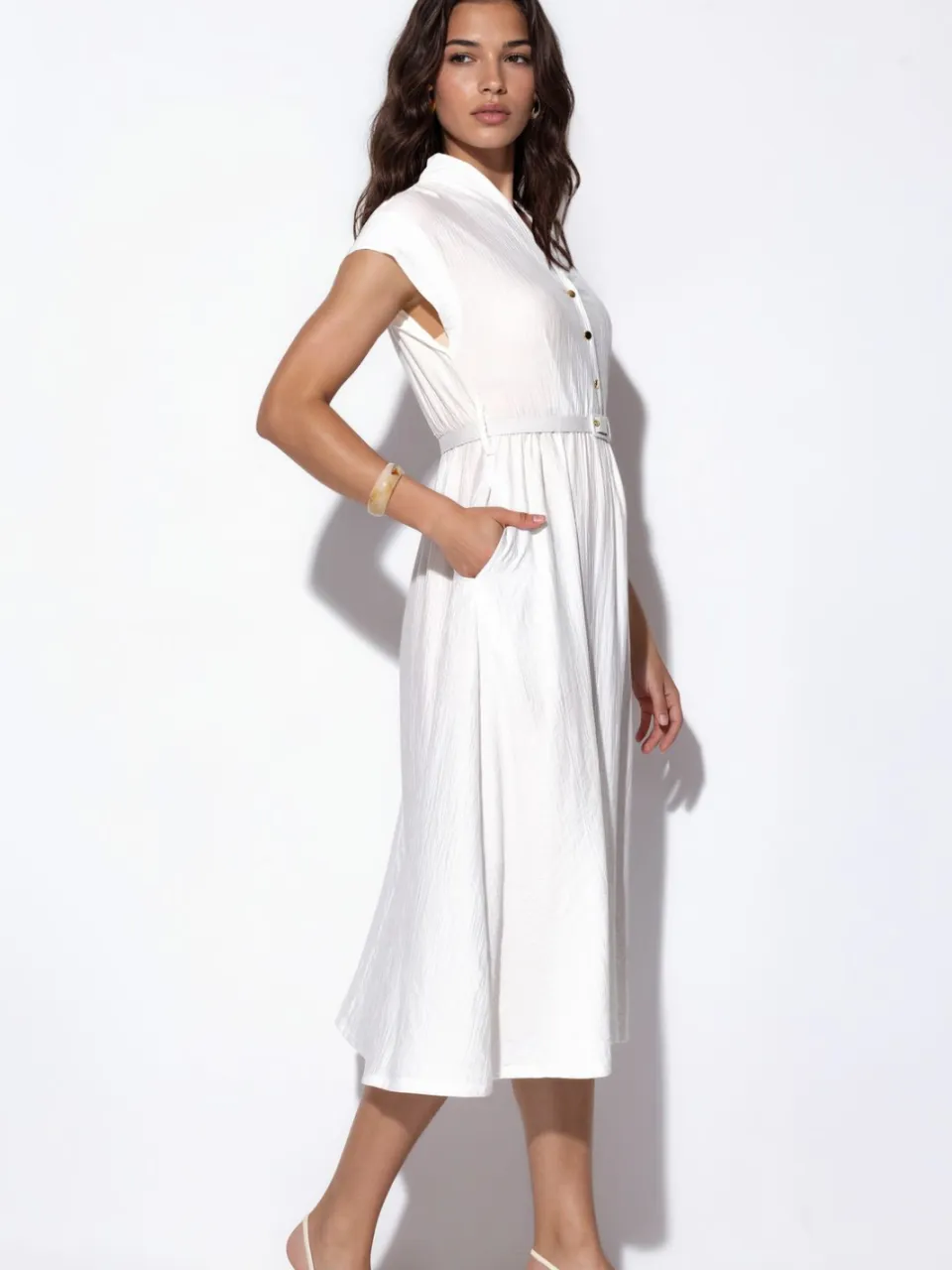 Busem Textured Gelaagde Maxi Jurk gebroken wit, foto 2