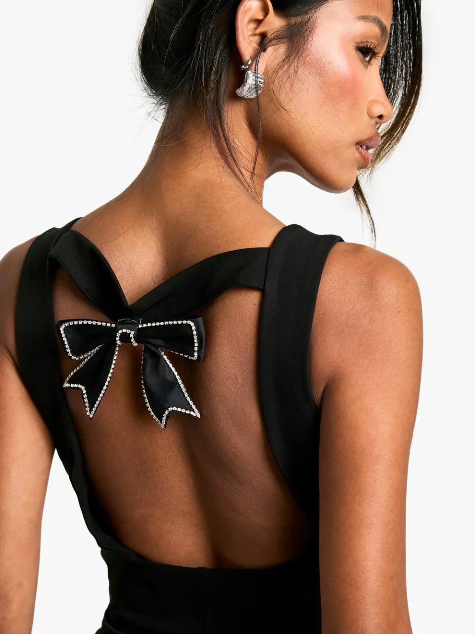 boohoo Dames Getailleerde Mini-jurk Met Strikje Van Diamantjes zwart, foto 4