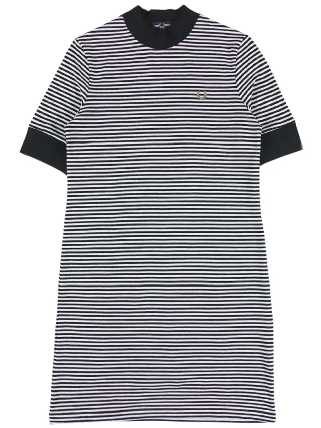 Fred Perry marineblauwe gestripte sneeuwwitte jurk