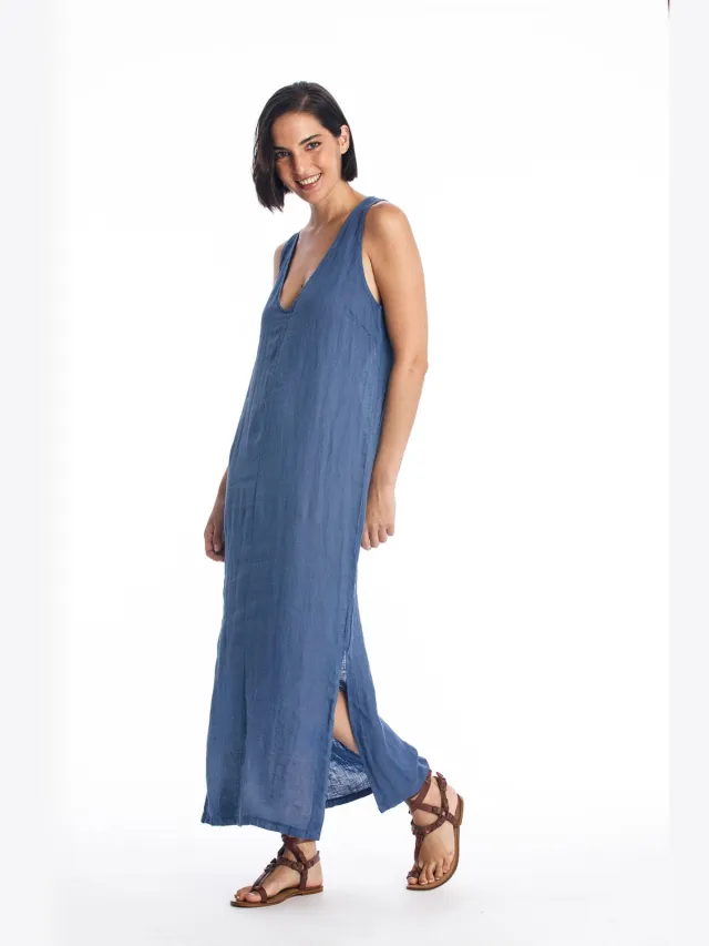 RAVENS VIEW IBIZA dames vegan Midi Jurk Winona Indigoblauw Donkerblauw
