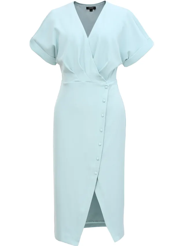 Smart & Joy Asymmetrische zijde-dichtgeknoopte kruiskleedjurk Mint