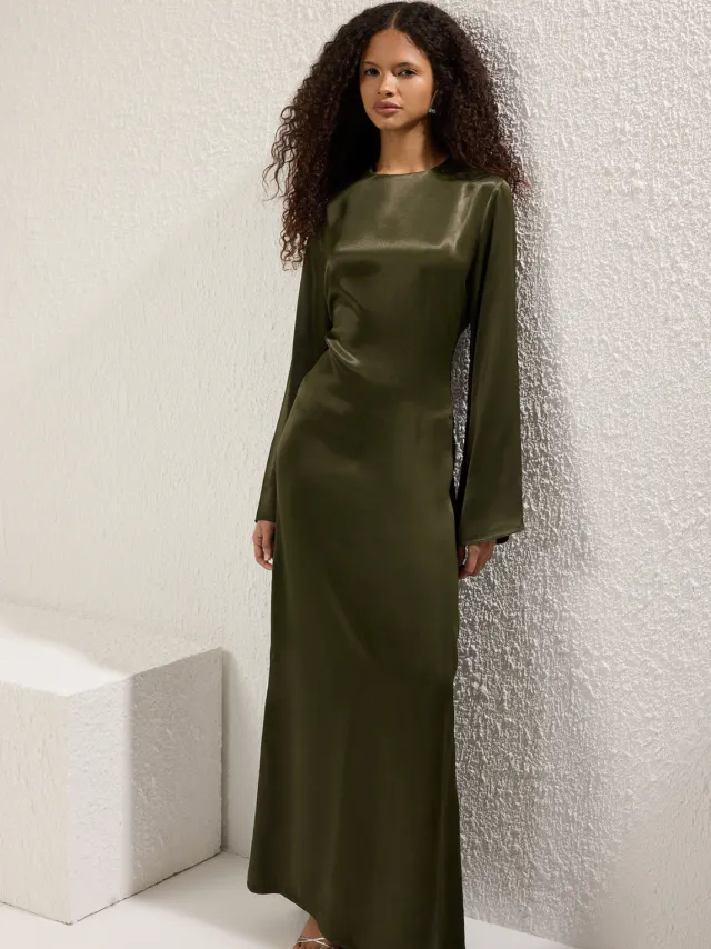 Trendyol Modest Dames Kaki Effen Maxi Lang Stijlvol/Avond Recht Modest Avond Jurken