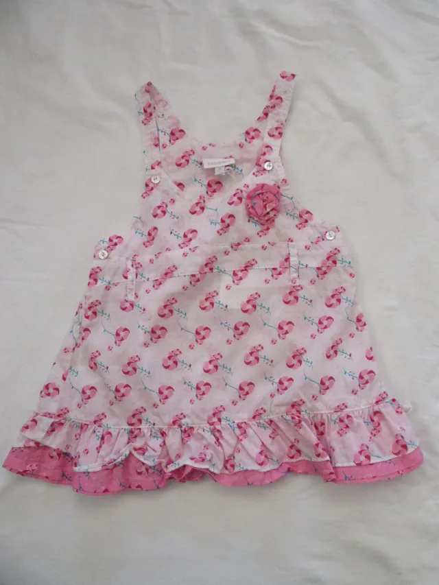 Noukie's , meisje, jurk, overgooier , rose , bloem , 2 jaar 92