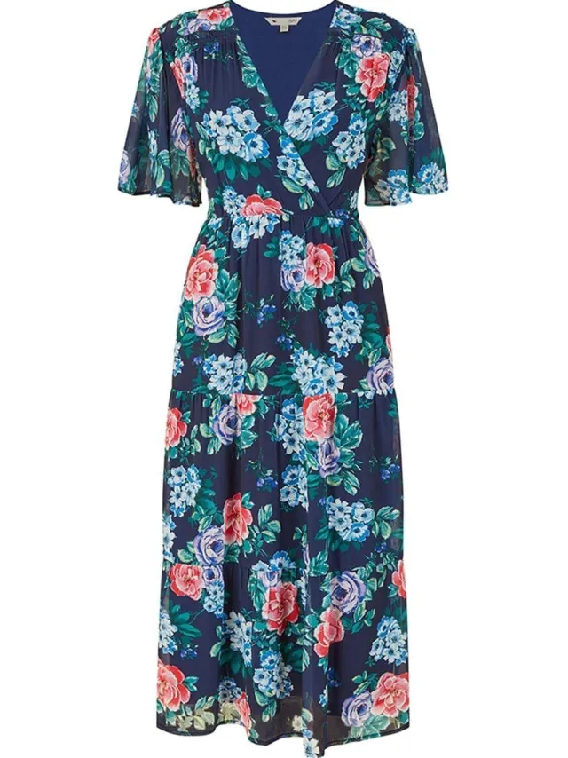 Yumi Dames/Dames Floral V Neck Midi Dress (Marine), foto 2