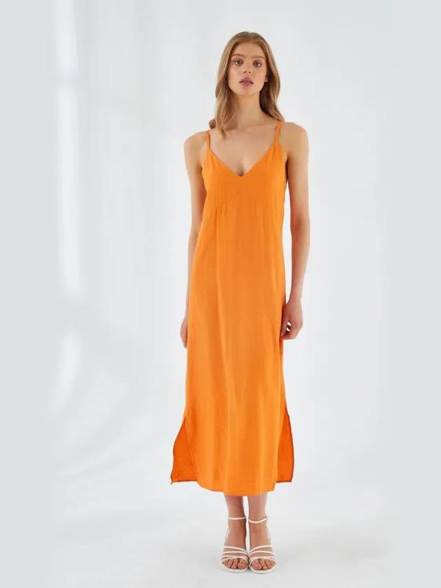 Mixray V-hals Split Midi-jurk Oranje