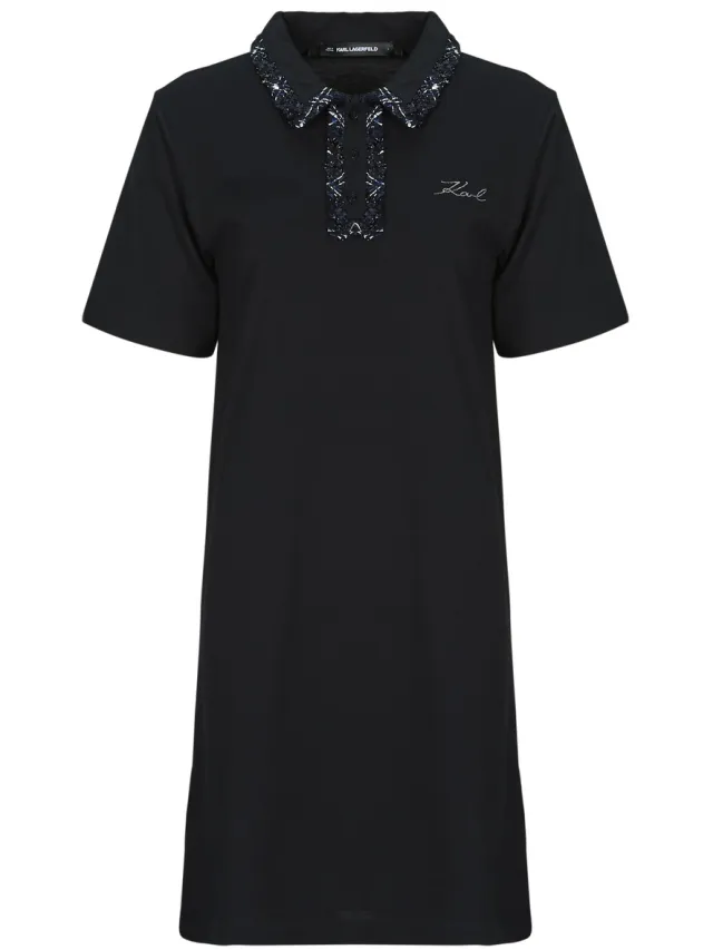 Karl Lagerfeld Korte Jurk Karl Lagerfeld BOUCLE MIX POLO DRESS Zwart