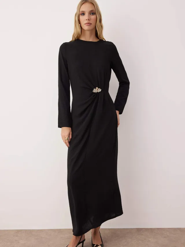 Trendyol Modest Dames Zwart Effen Maxi Lang Avond / Dagelijks Recht Modest Jurken