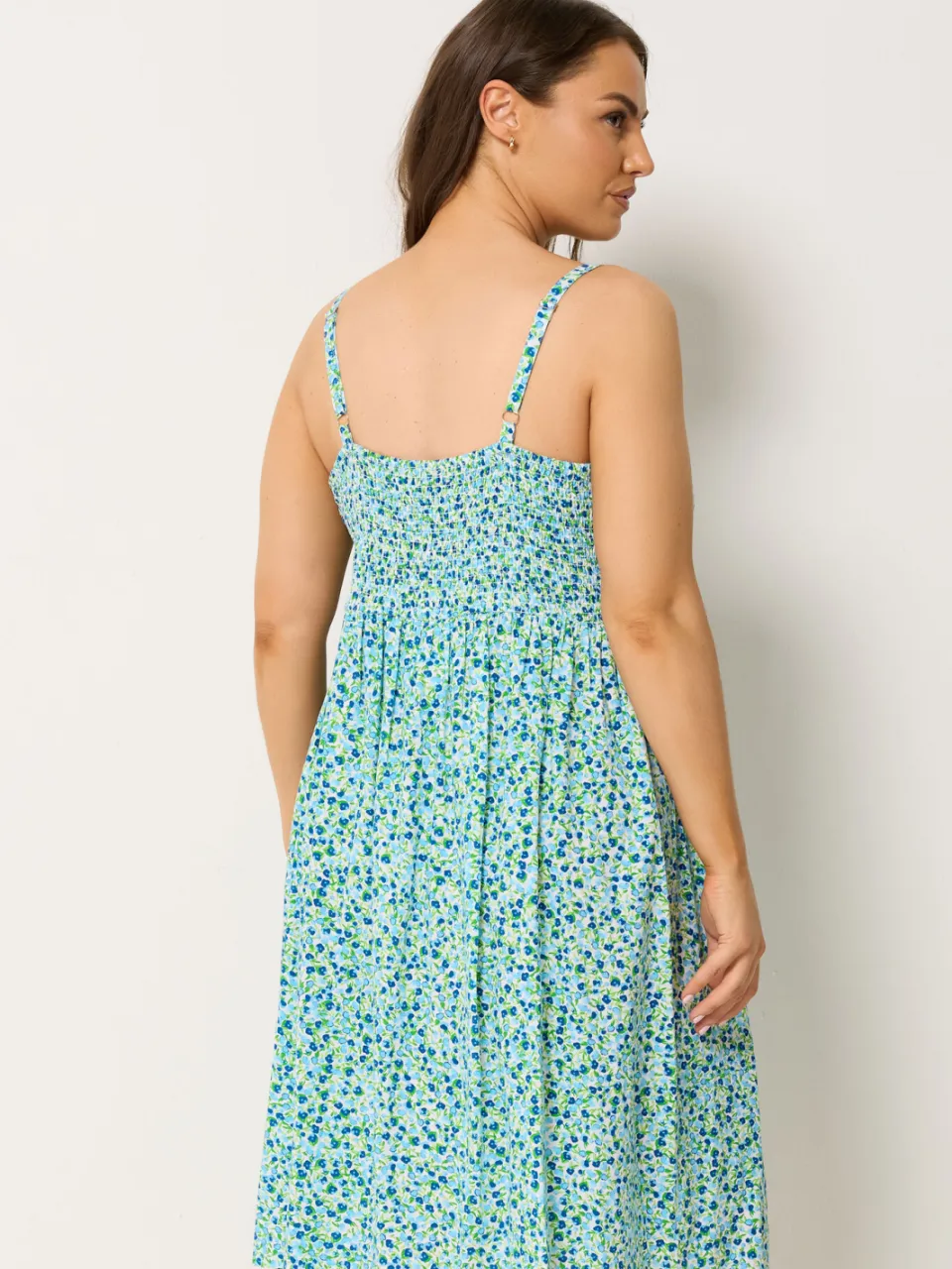 Yours Blauwe Midizomerjurk Met Fijne Bloemenprint En Bandjes-64, foto 3