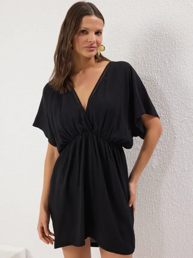 Trendyol TRENDYOLMİLLA Dames Zwart Effen Kort / Mini Kort Strandkleding A-lijn Strandjurken