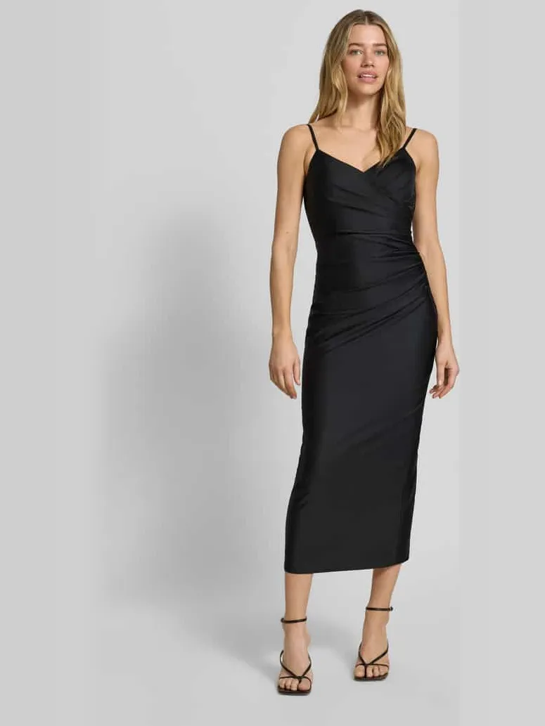 TROYDEN COLLECTION cocktailjurk met spaghettibandjes en V-hals Zwart