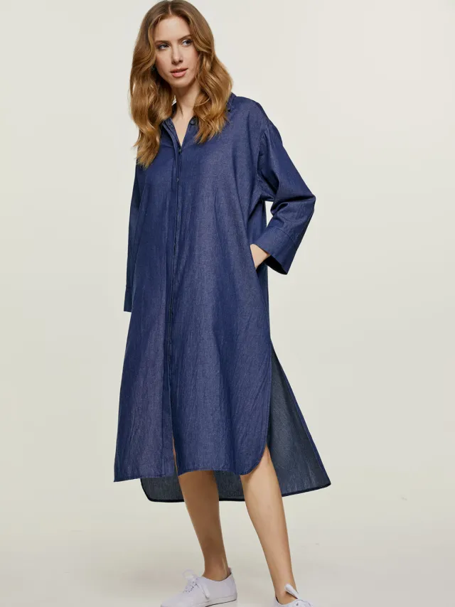 Conquista Indigo midi jurk met zijsplitten Indigoblauw