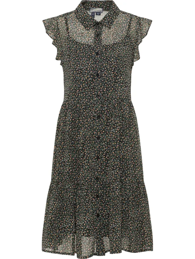 DREIMASTER Blouse jurk Dames Zwart Veelkleurig, foto 2
