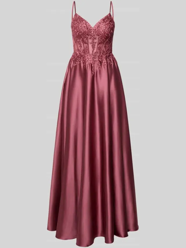 LUXUAR FASHION corsetjurk met stitchings en met siersteentjes roestrood, foto 2