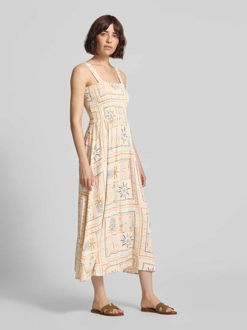 Jake*s Casual Maxijurk van viscosemix met smokdetails beige, foto 4