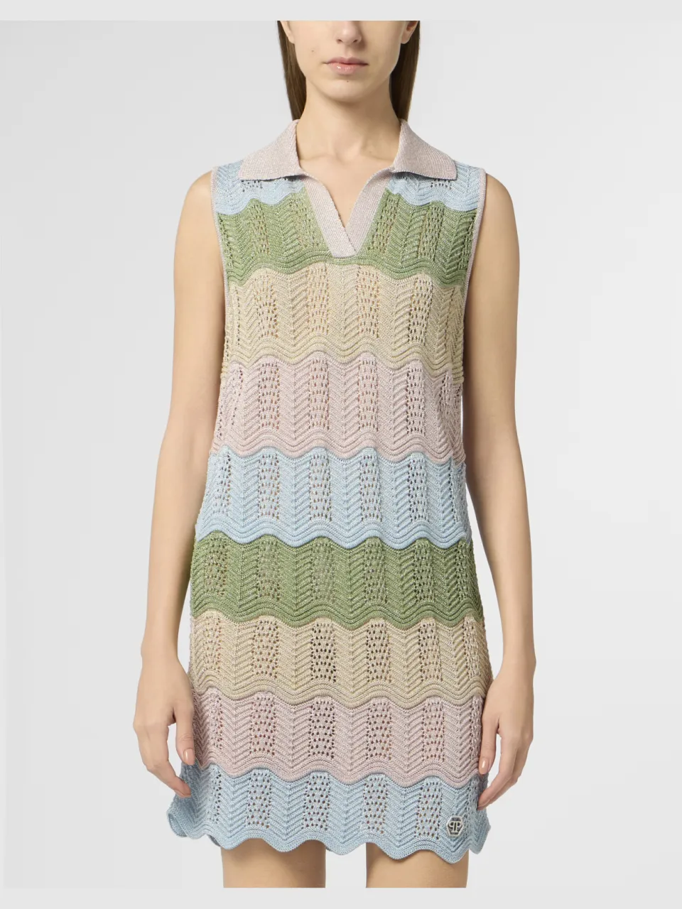 Philipp Plein Polo Neck Mini Dress Color Wave Veelkleurig