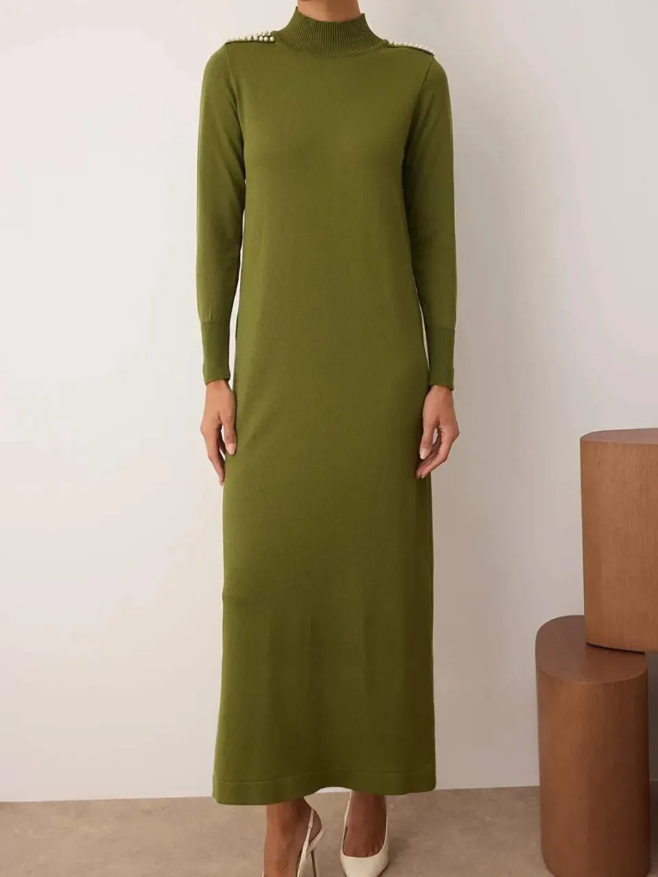 Trendyol Modest Dames Kaki Effen Maxi Lang Casual Recht Modest Jurken