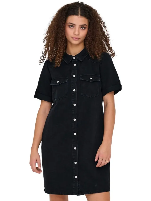 Only ONLLISA S/S DNM DRESS GUA NOOS - Dames - Mini jurken Washed Black