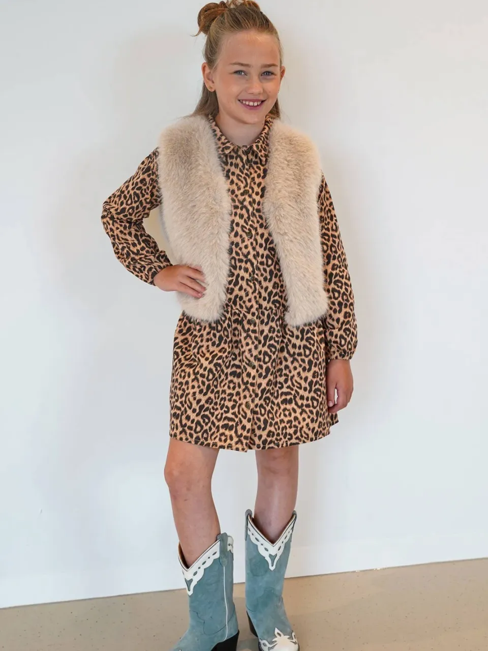Like Flo korte blousejurk met panterprint bruin, foto 4
