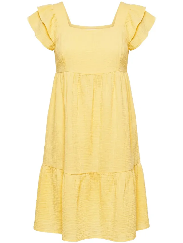 Angel of Style Dames - Mousseline jurk vierkante hals volants - Sorbet geel
