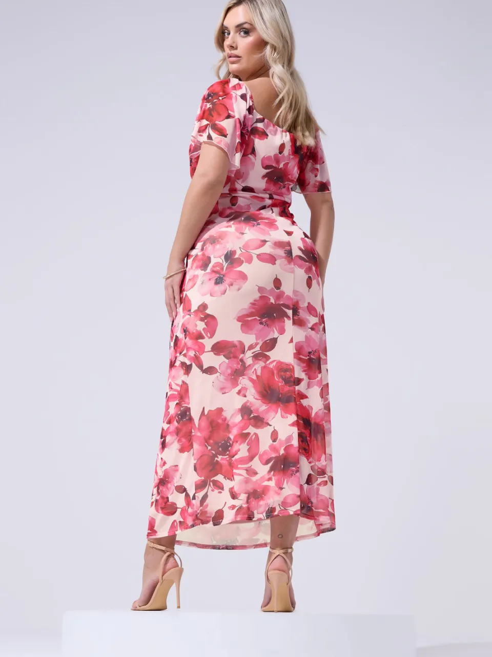 Yours London Roze Bloemenprint Maxijurk Met Keyholedetail-60, foto 3