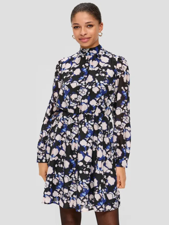 QS female - Halftransparante jurk met rimpeling zwart