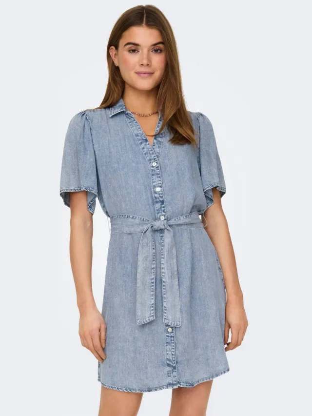 Only spijker blousejurk light blue denim