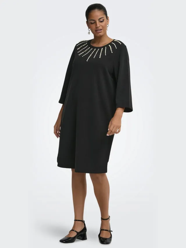 Only Carmakoma ONLY eco midi jurk 3/4 mouwen BLACK/Light Mop