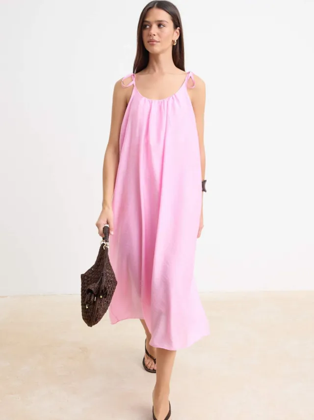 Trendyol TRENDYOLMİLLA Dames Roze Effen Maxi Mouwloos Casual Recht Jurken