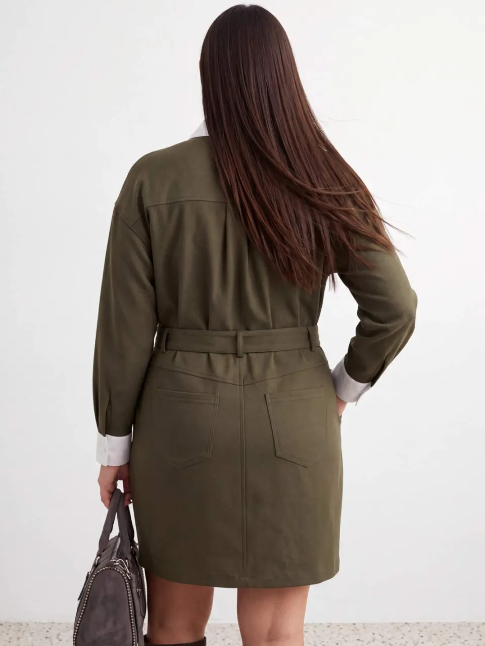 Trendyol Curve Dames Groen Effen Kort / Mini Lang A-lijn Grote maten Jurk, foto 2