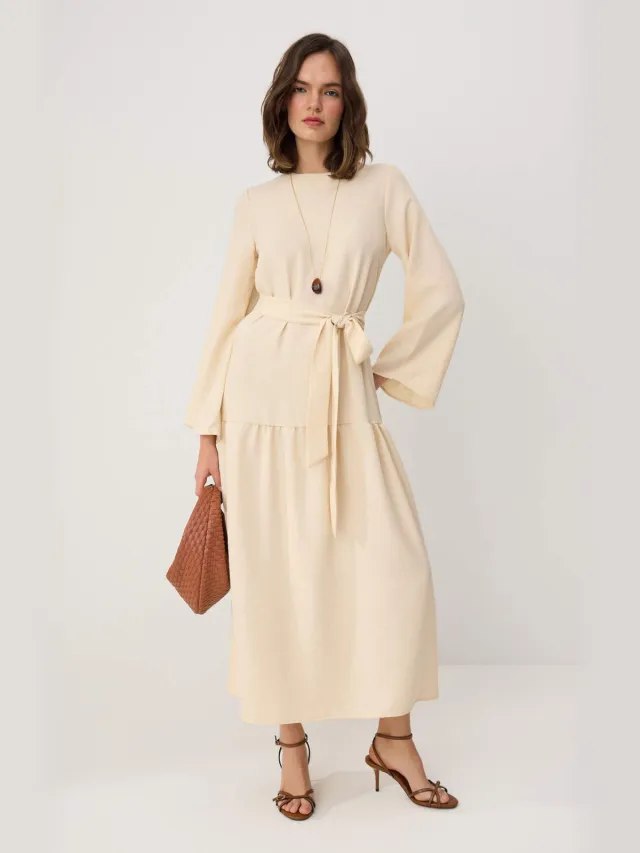 Trendyol Modest Dames Ecru Effen Maxi Lang Casual A-lijn Modest Jurken
