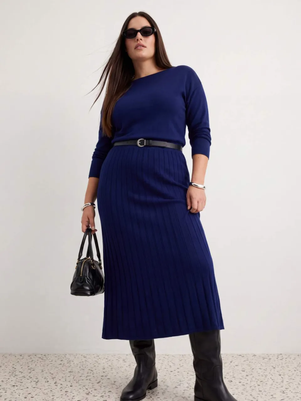 Trendyol Curve Dames Blauw Effen Maxi Lang Avond / Dagelijks A-lijn Grote maten Jurk Kobaltblauw