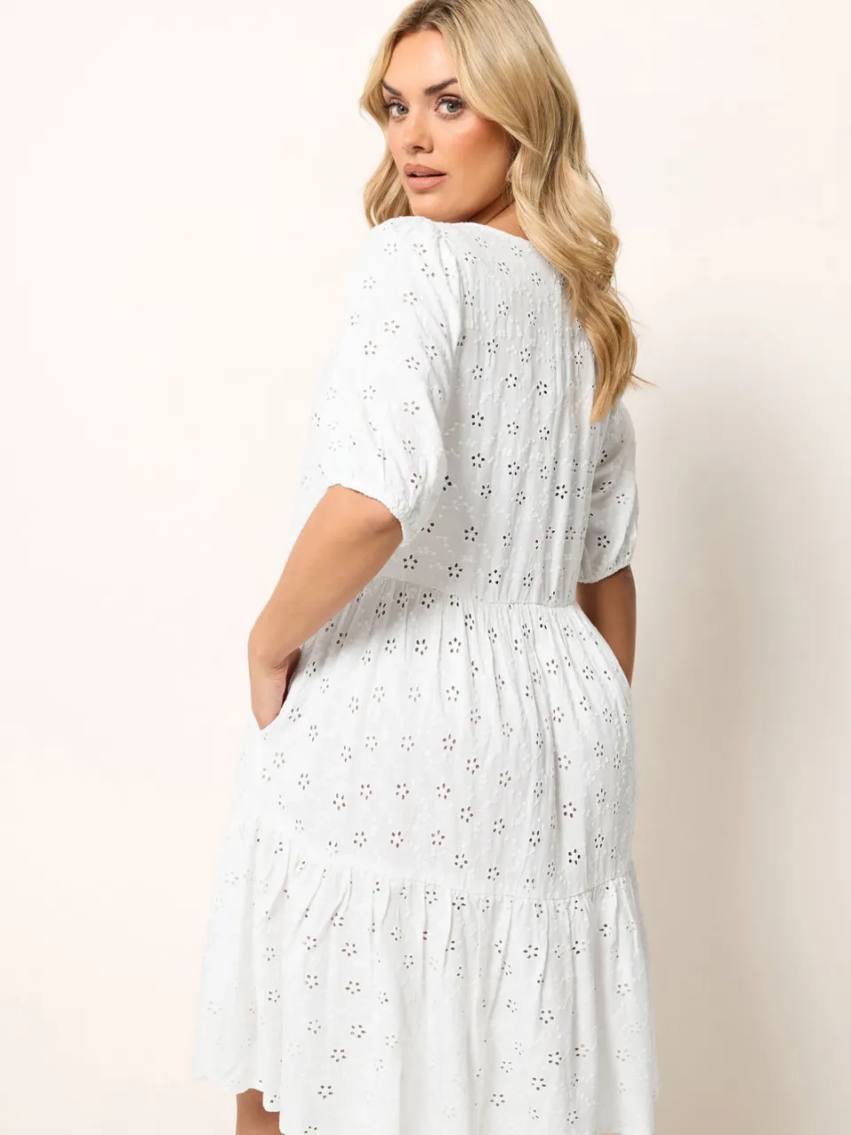 Yours Witte Gelaagde Jurk Met Broderie Anglaise-52, foto 3