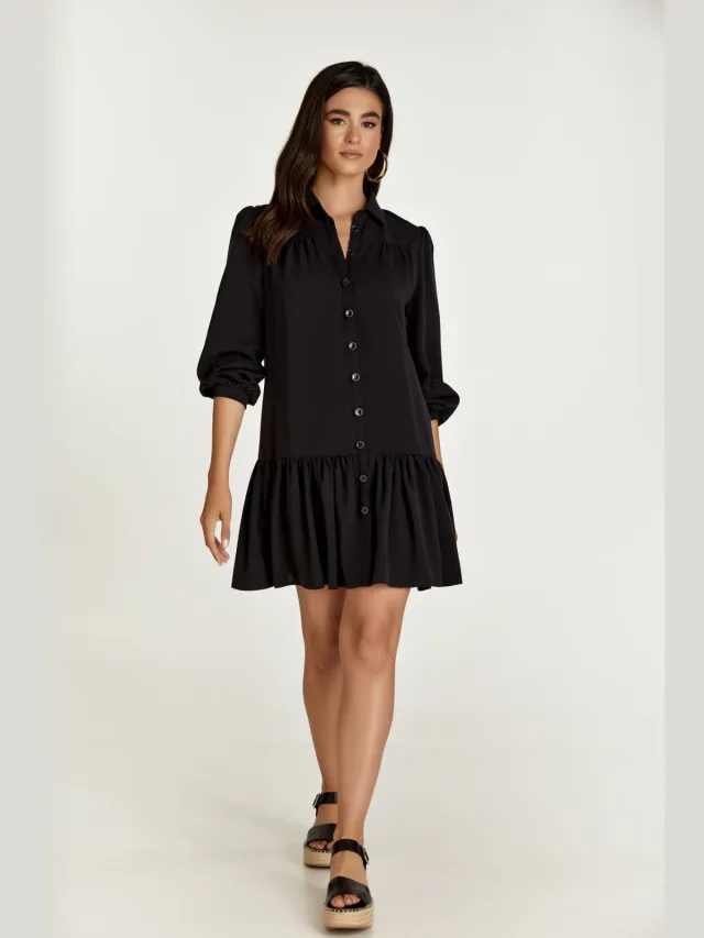 Conquista Zwarte Tencel jurk met knopen
