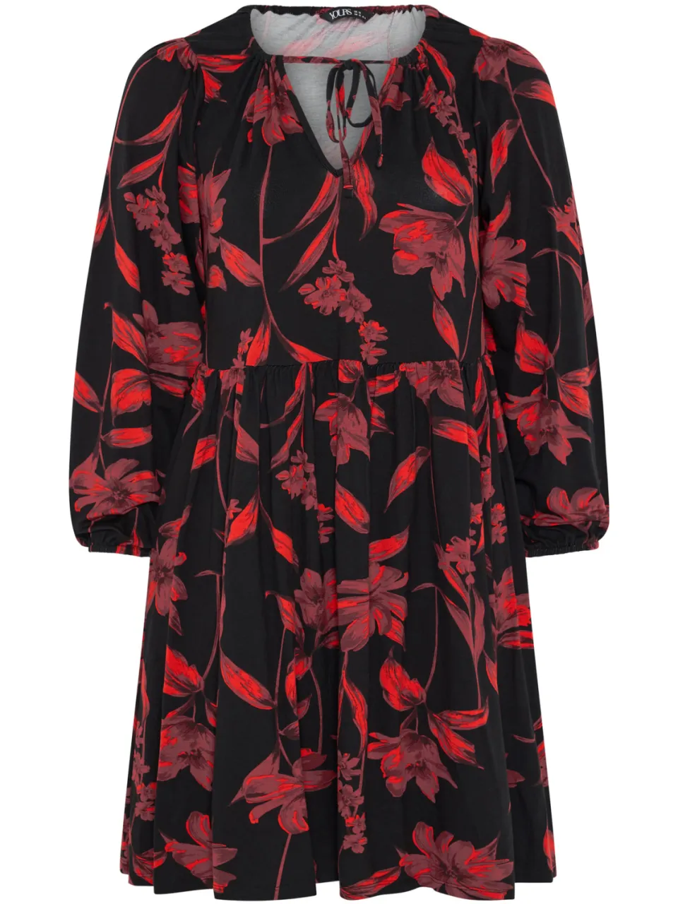 Yours Zwarte Jurk Met Bloemenprint En Strik Aan De Voorkant, foto 4