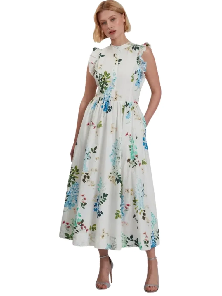 Ted Baker Giolia Katoenen Mouwloze Witte Midi-jurk Met Print