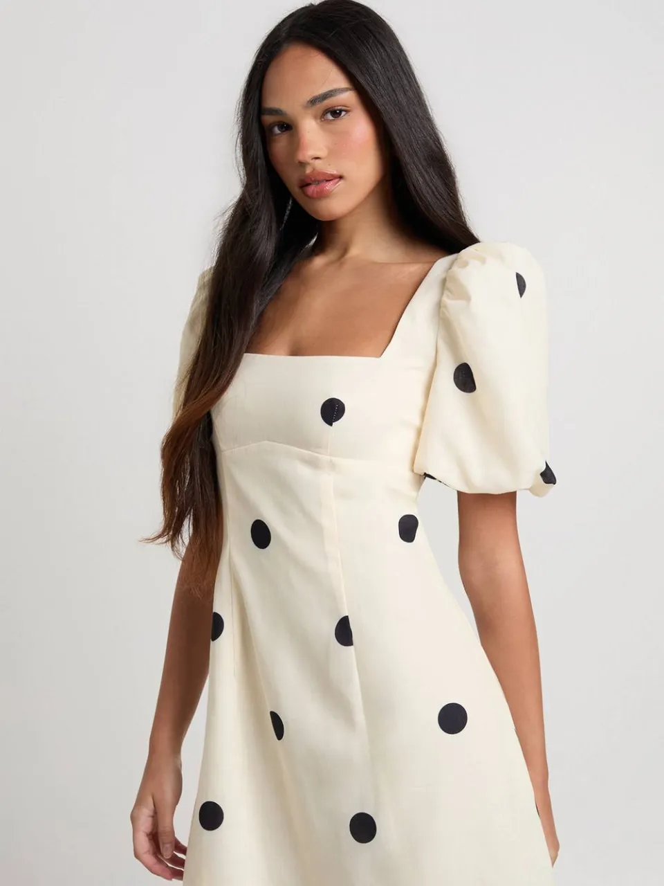boohoo Dames Grote gestippelde shiftjurk met linnen-look natural, foto 3