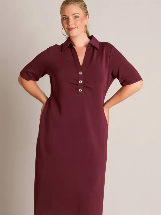 Yest Curve jurk met kraagje Plus Size - donkerrood, foto 5