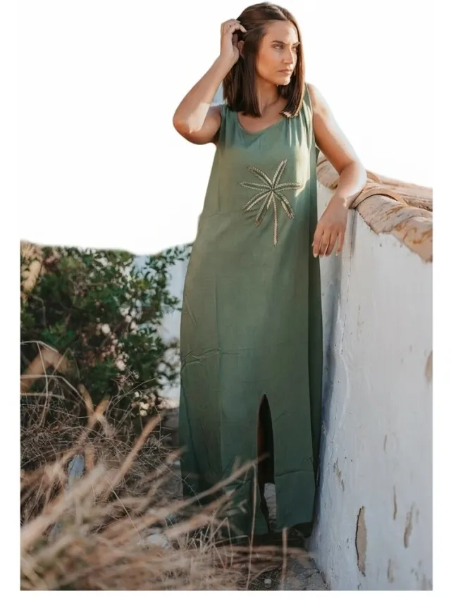Isla Bonita By Sigris Lange Jurk Isla Bonita By Sigris Lange Midi-Jurk Groen