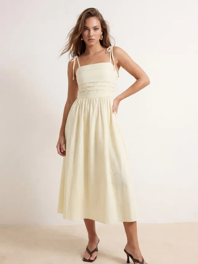 Trendyol TRENDYOLMİLLA Dames Geel Effen Midi Mouwloos Skater Jurken