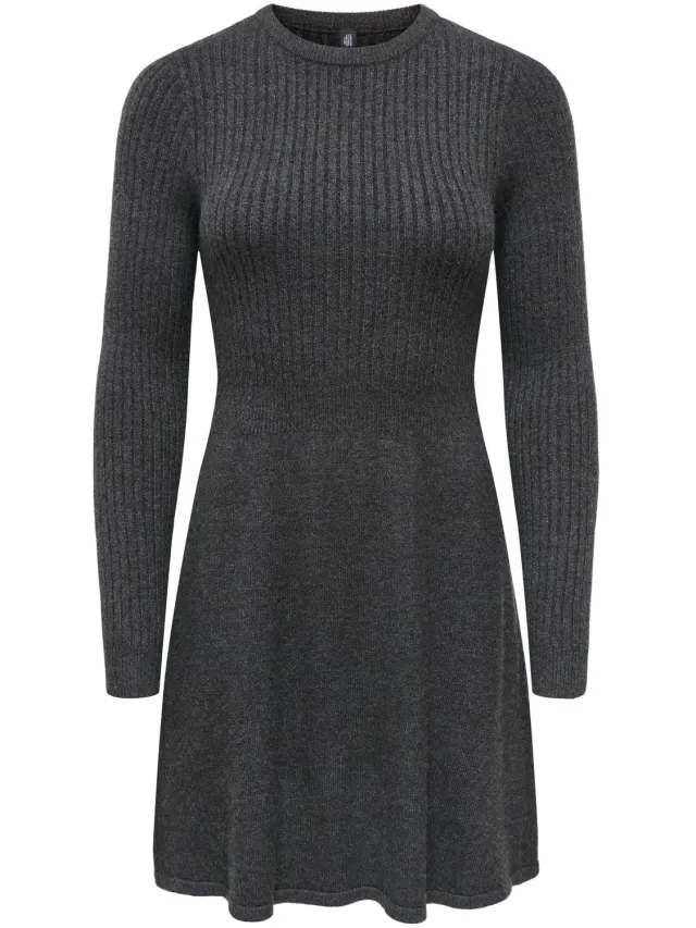 Only Gebreide jurk ONLFIA Midi-jurk dark grey melange 1