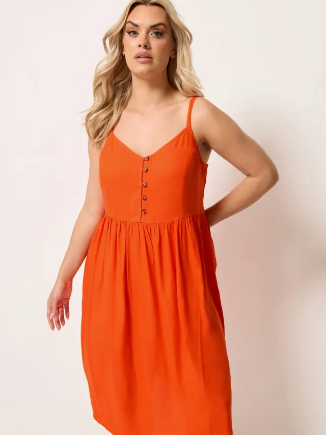 Yours Oranje Midizomerjurk Met Bandjes-56 Orange