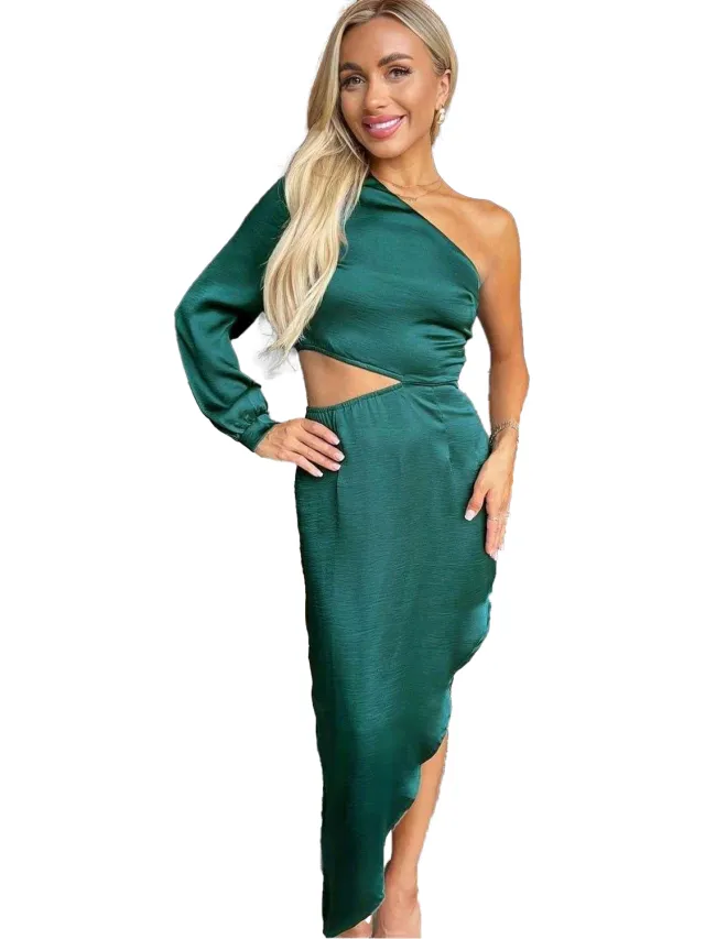 AX Paris Dames Uitsnijding Asymmetrische Zoom Eén Mouw Midi Jurk (Blauwgroen) Petrol