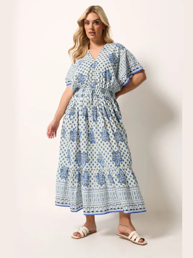 Yours Blauwe Paisleyprint Maxijurk-60 Blue