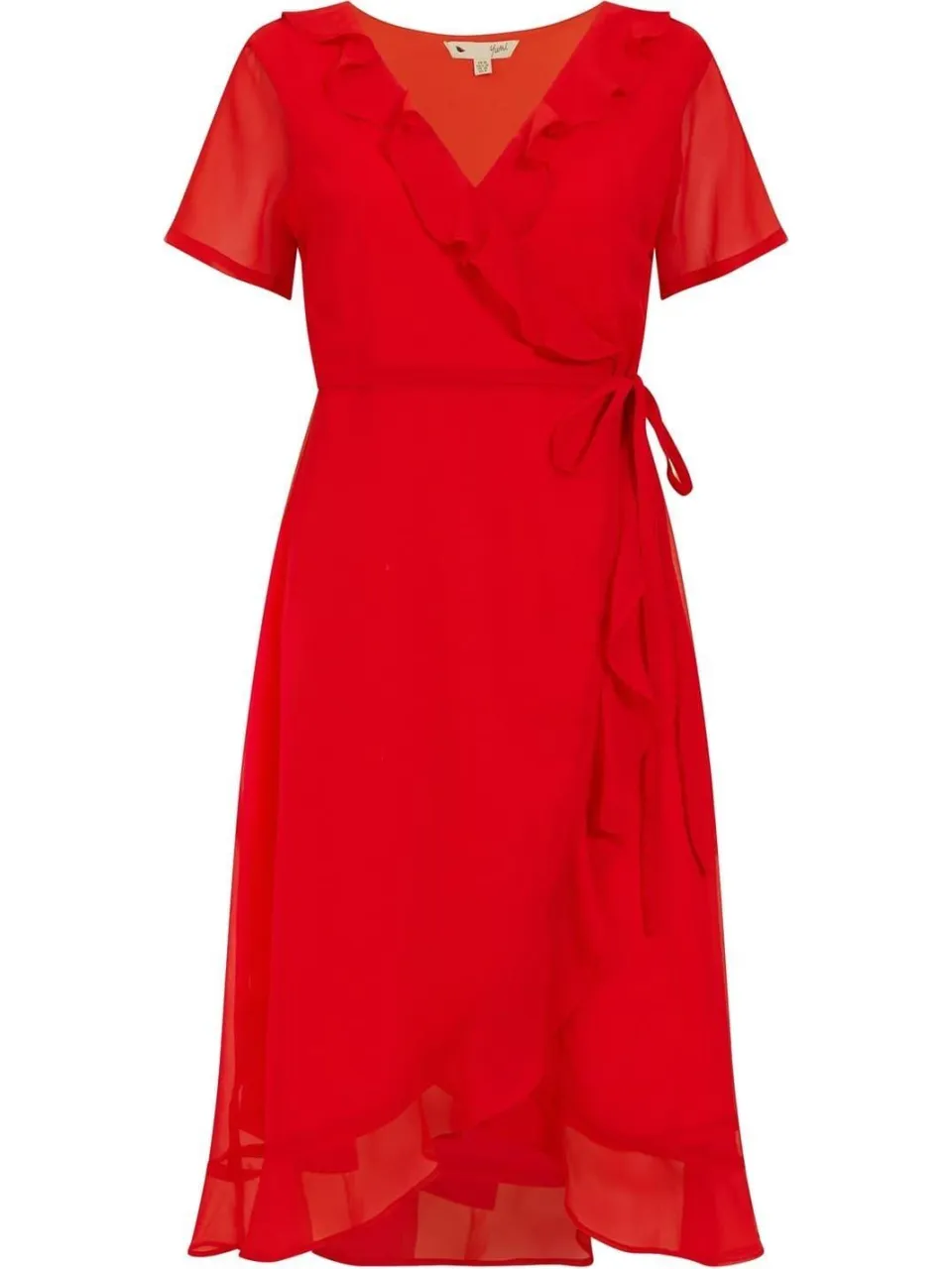 Yumi Dames Franje V-Hals Wikkeljurk (Rood), foto 2