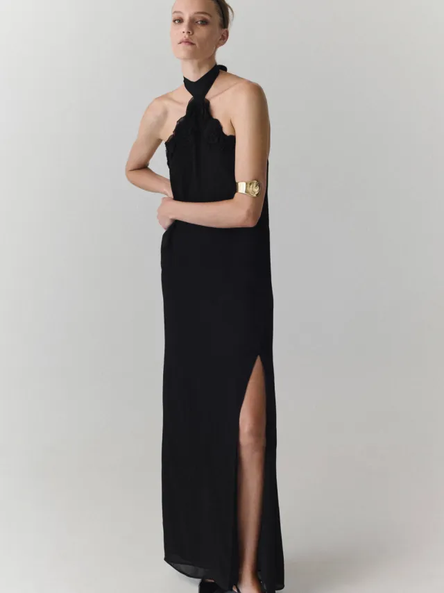 Mango midi halterjurk - zwart