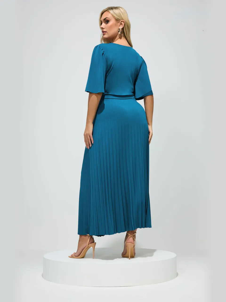 Yours London Tealblauwe Geplooide Maxijurk Met Knoop blauw, foto 3