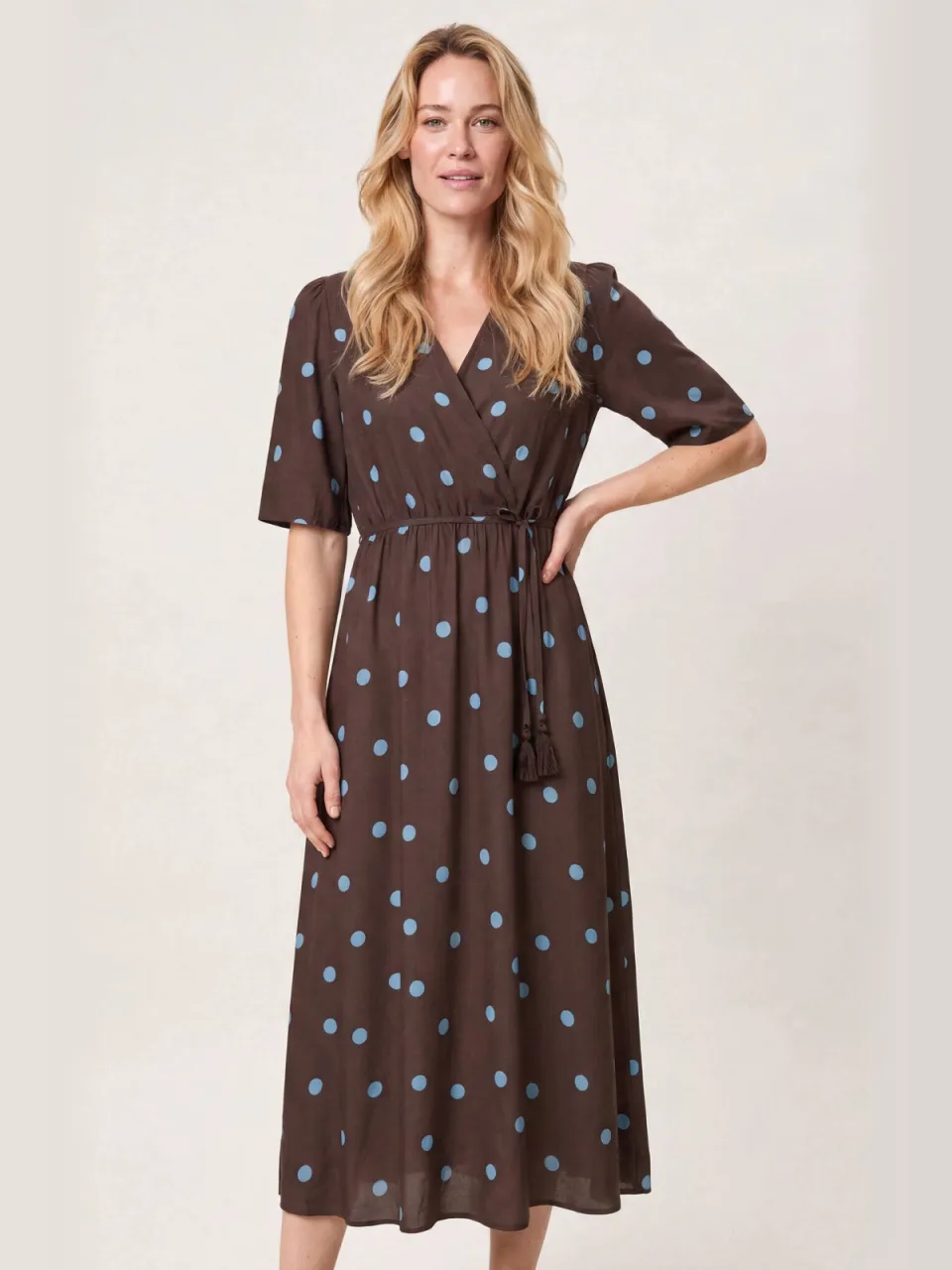 Miss Etam midi jurk met stippen - bruin, foto 4