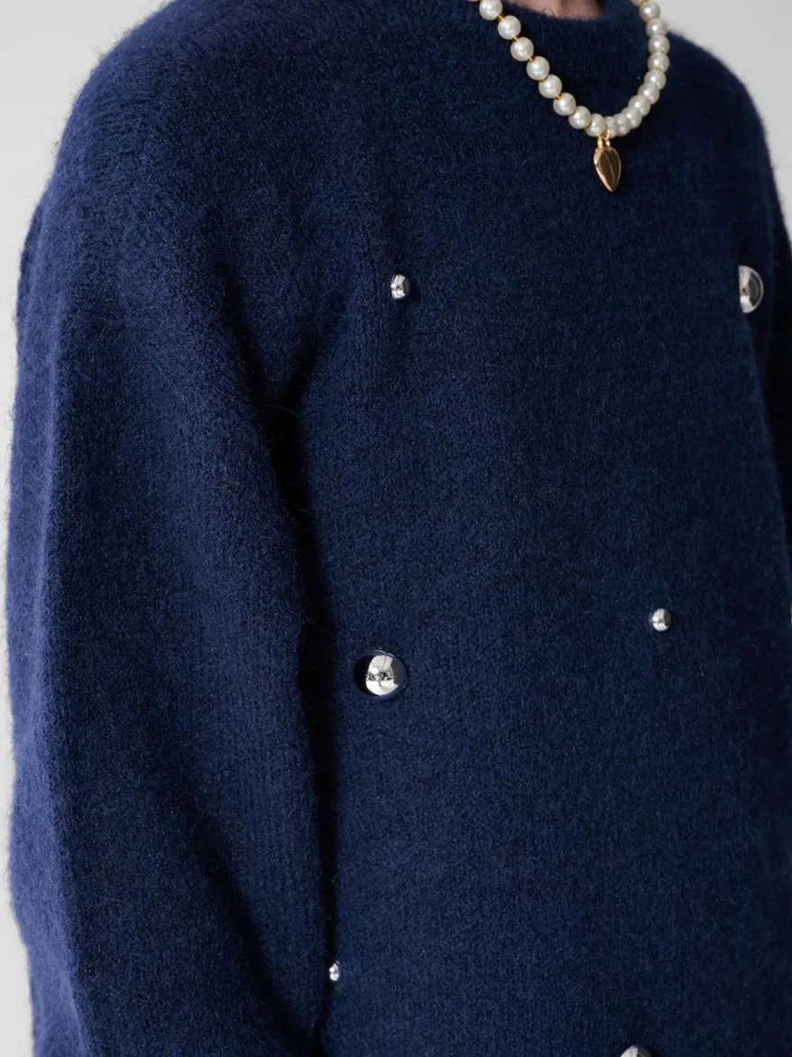 Shoeby gebreide jurk met studs donkerblauw, foto 7
